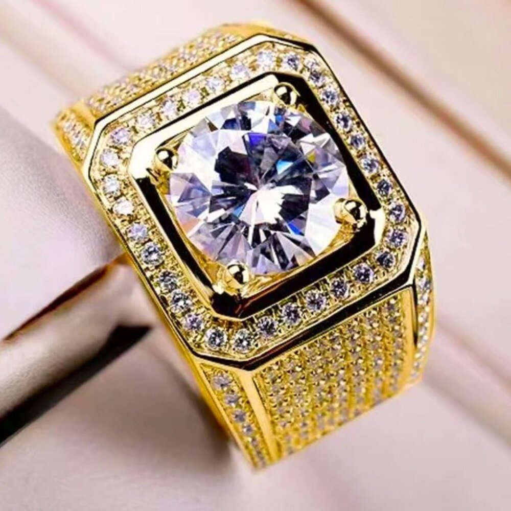 2.50 Ctw. Men's Micro Pave Diamond Ring 18K. Yellow Gold Pltd.